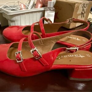 Tamaris Women's Red Double Strap Heels